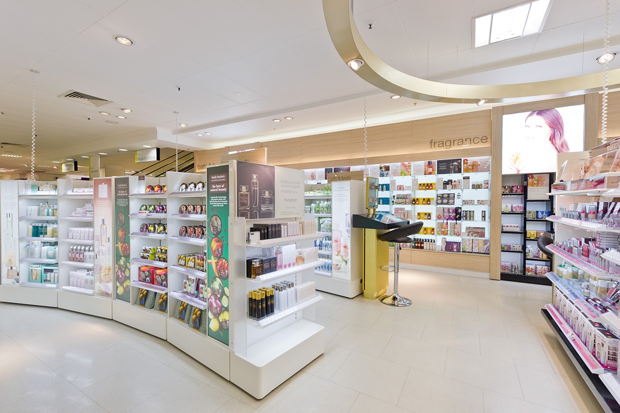 cosmetics display shelf