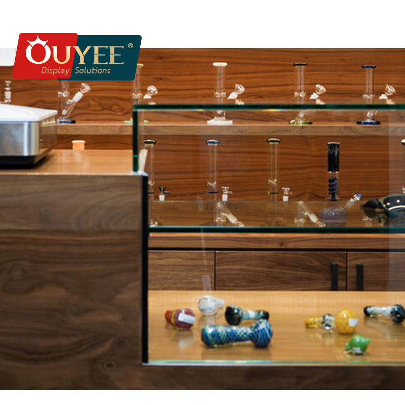 Cannabic Shop Woodern Led Counter Design With Showcase Weed Vape Display Stand Cbd Oil Display Racks