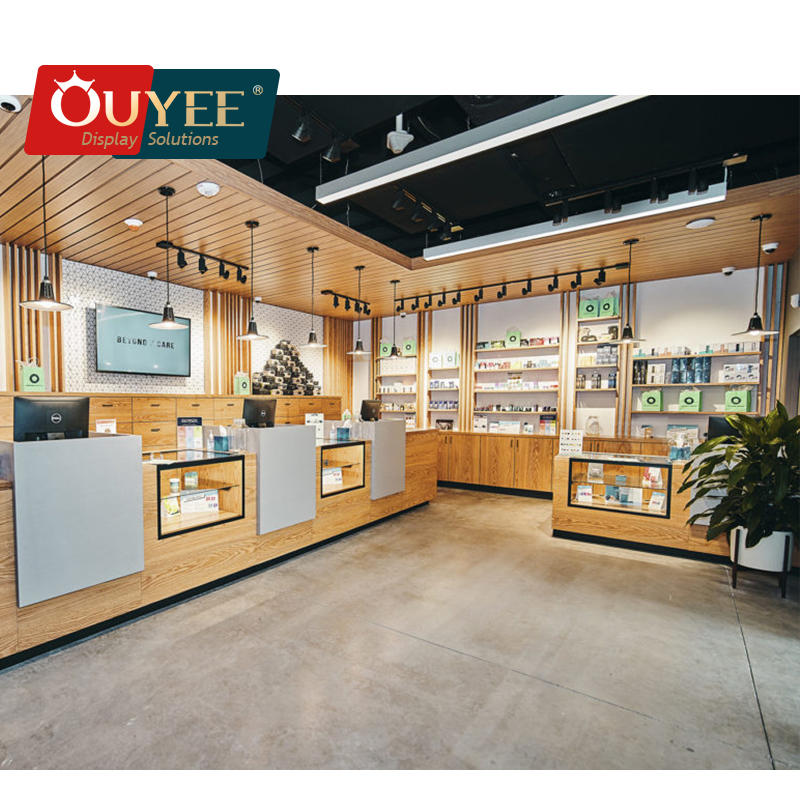 Classitc Cannabics Recepection Counter With Showcase Display Furniture Vape Shop Cannabic Seed Pot Display Cabinet